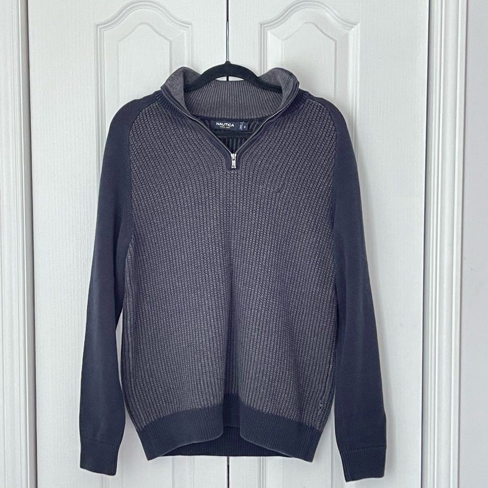NAUTICA Men’s Navy Blue Quarter-Zip 100% Cotton Sweater